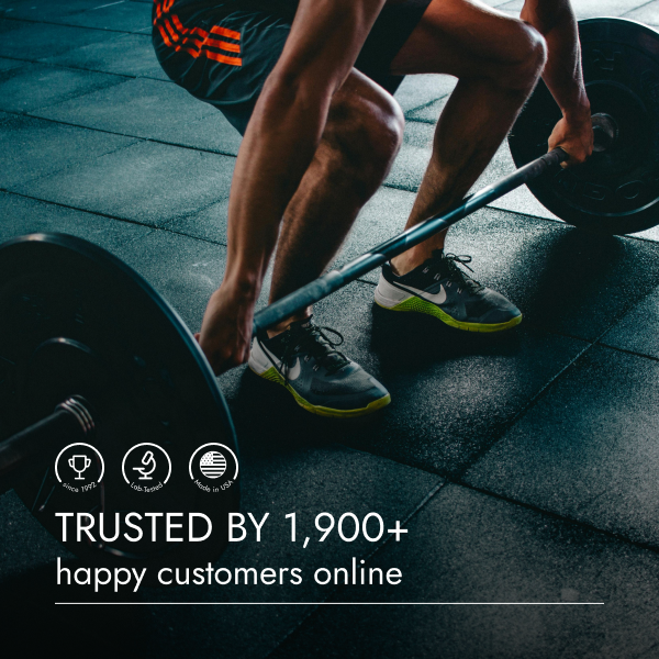 Person lifting weights with text about customer trust on a gym floor