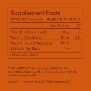 Supplement facts label on an orange background
