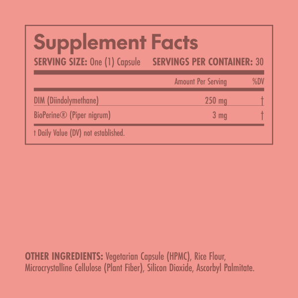 Supplement facts label on a pink background