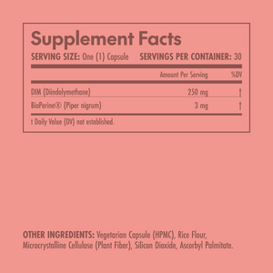 Supplement facts label on a pink background