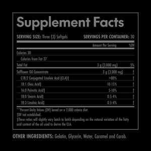 Supplement facts label with detailed nutritional information on a black background