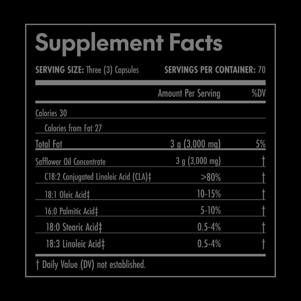 Supplement facts label with nutritional information on a black background