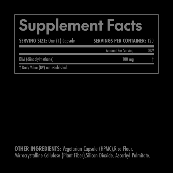 Supplement facts label with black background and white text