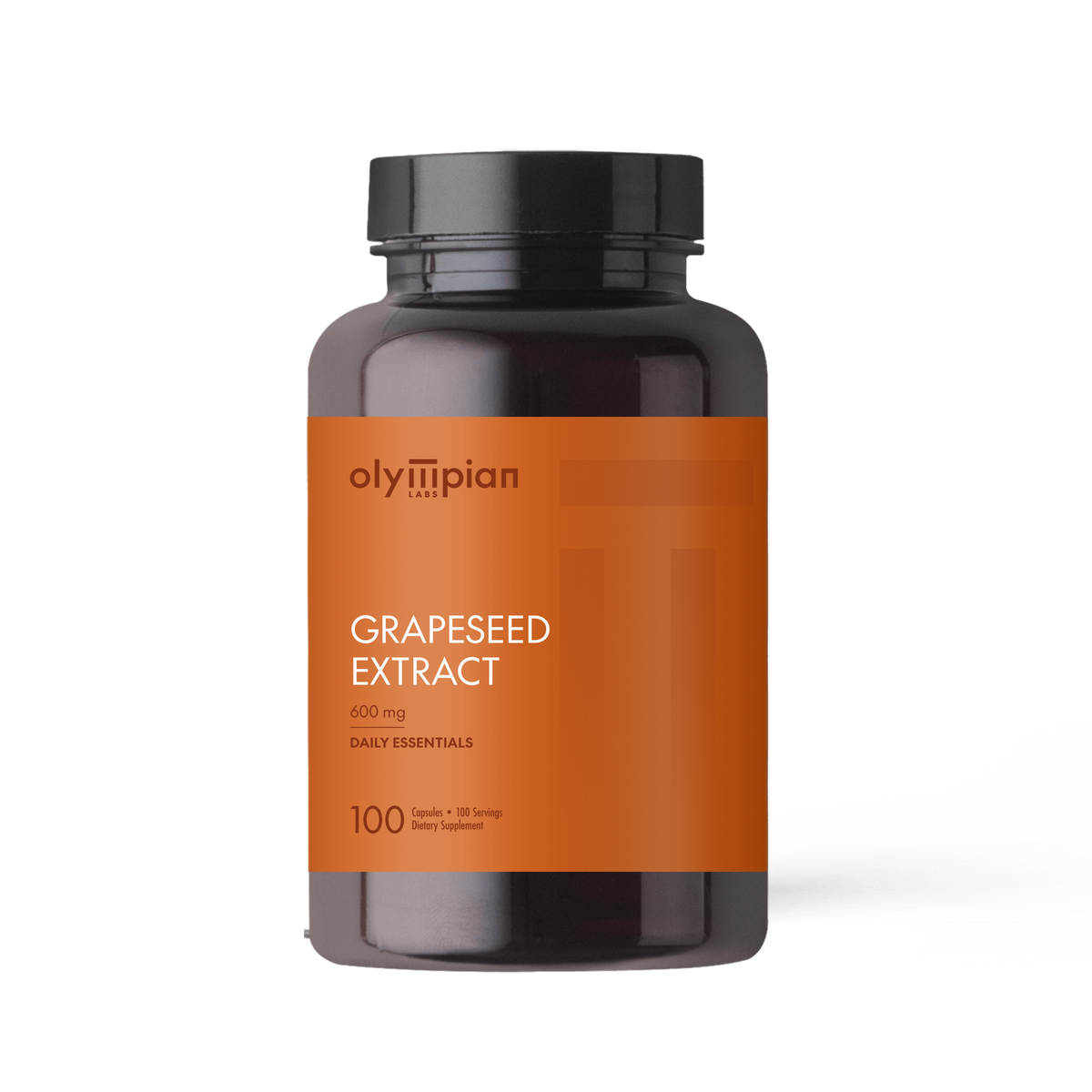 Supplement bottle labeled 'Grapeseed Extract' by Olympian Labs on a white background